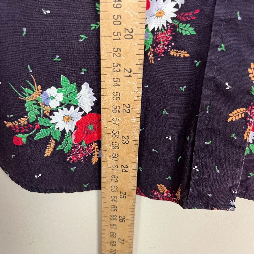 vintage 1950s western shirt black pearl snaps floral print dagger collar hippie - Picture 11 of 14